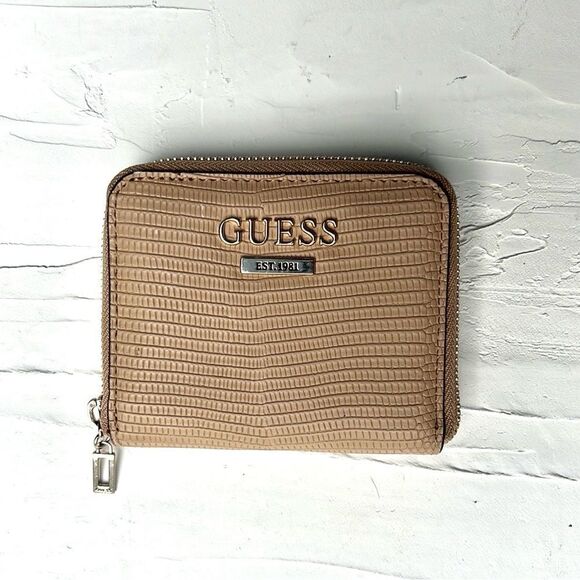 Tan Guess Logo Wallet Abree Zip Around Caramel Small Wallet - Picture 1 of 5